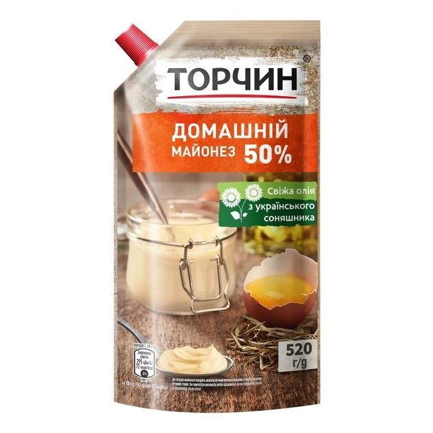 Майонез Торчин Домашній 50% дойпак 520г
